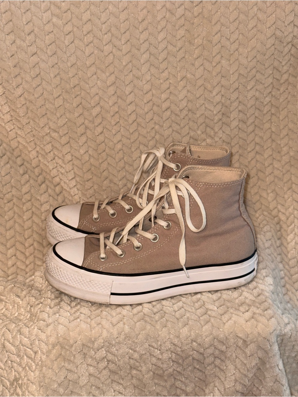 High-Top Platform Canvas Sneakers in Beige and White